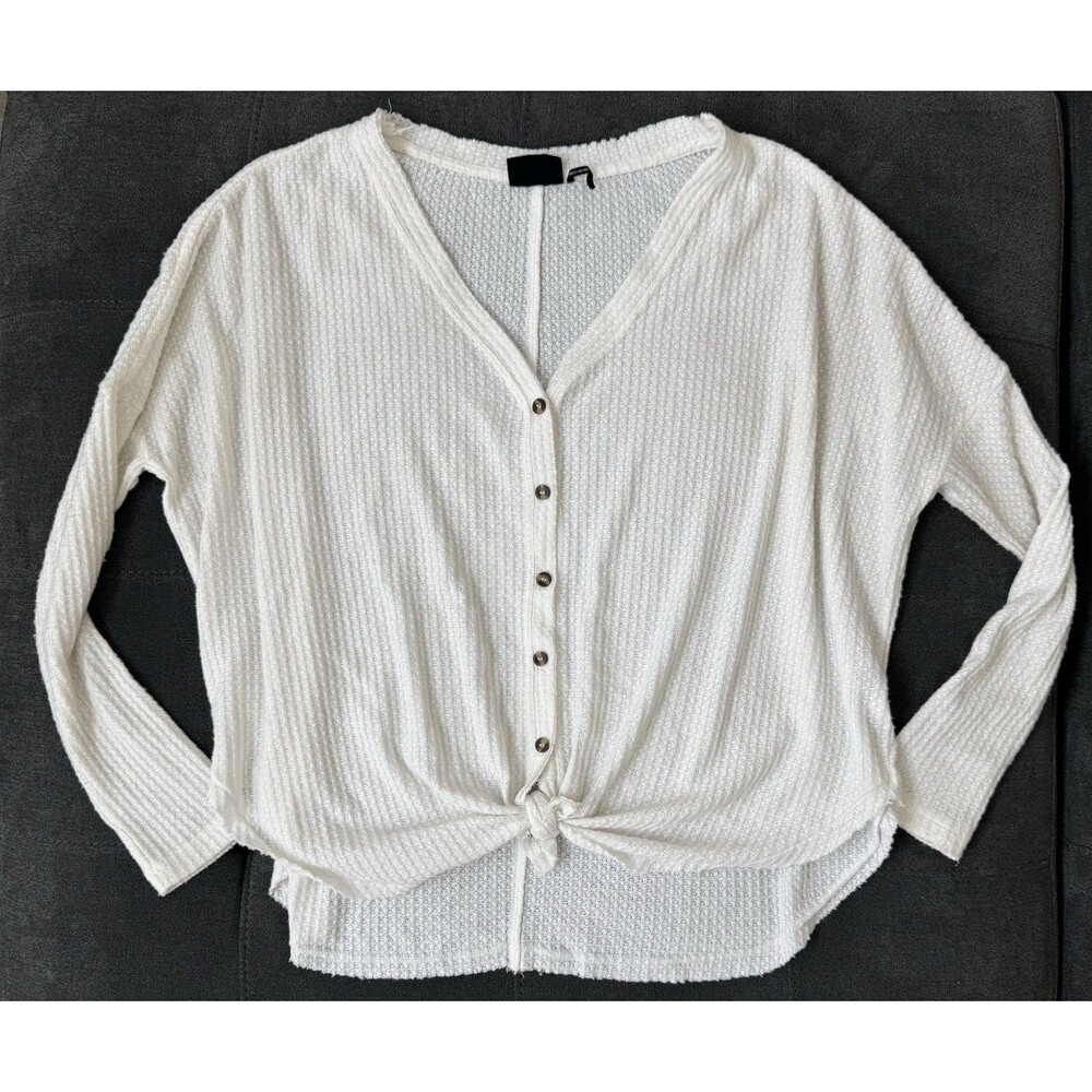 Urban Outfitters Out from Under Ivory Dolman Waffle Knit Tie Front Top Size SM